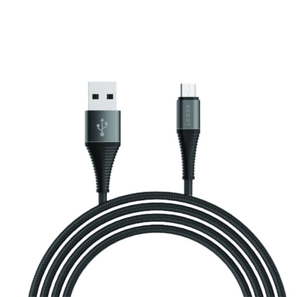 LAZOR Flow CM32: USB-A to Micro-USB Fast Charging Cable, Premium 1 Meter, 2.4A Fast Sync and Charge Cable – Black